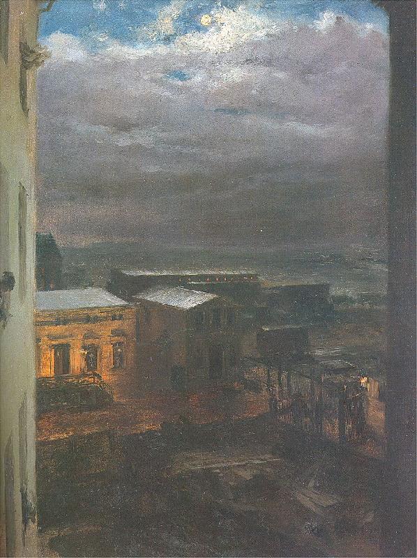 Adolph von Menzel The Anhalter Railway Station by Moonlight oil painting image
